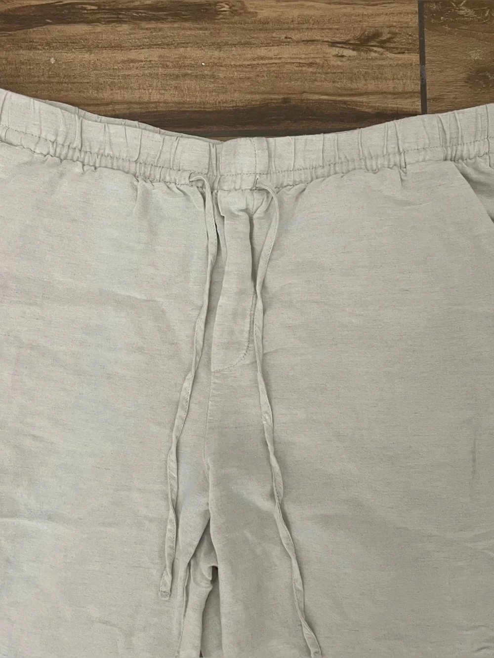 H&M Women's sz L White Linen Blend Drawstring Wide Leg Pants High Rise‎ Summer